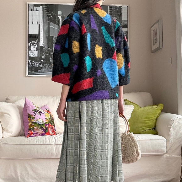 Colourblock colourful wool mohair blend chunky knit thick cardigan - Picture 6 of 15